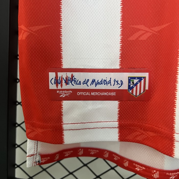 with LFP Patch Retro Jersey 1998-1999 Atletico Madrid Home Soccer Jersey Vintage Football Shirt