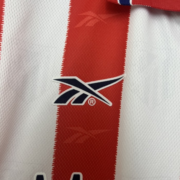 with LFP Patch Retro Jersey 1998-1999 Atletico Madrid Home Soccer Jersey Vintage Football Shirt