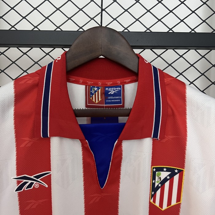 with LFP Patch Retro Jersey 1998-1999 Atletico Madrid Home Soccer Jersey Vintage Football Shirt