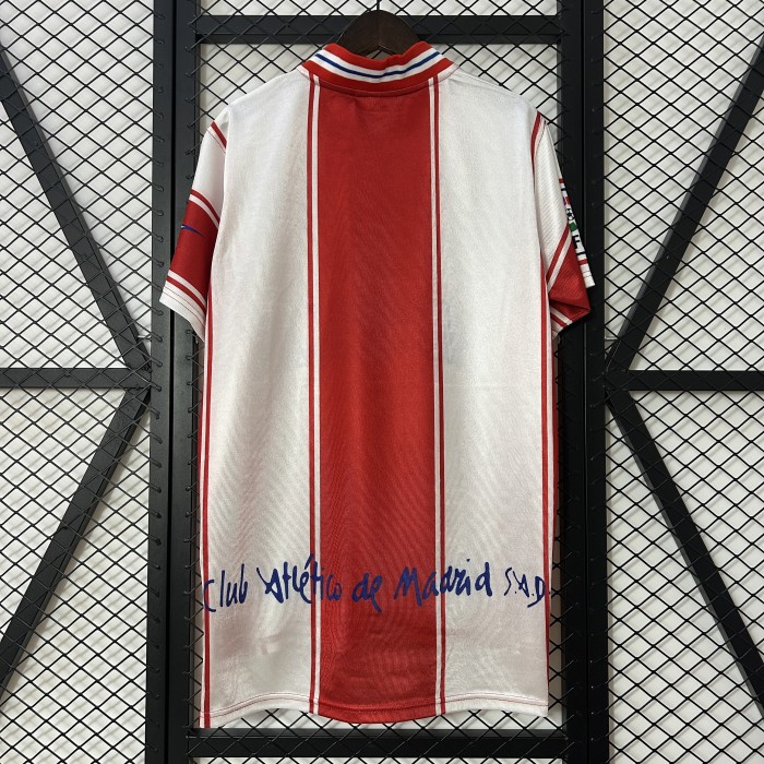 with LFP Patch Retro Jersey 1999-2000 Atletico Madrid Home Soccer Jersey Vintage Football Shirt