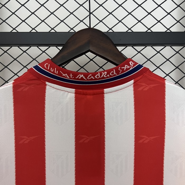 with LFP Patch Retro Jersey 1998-1999 Atletico Madrid Home Soccer Jersey Vintage Football Shirt