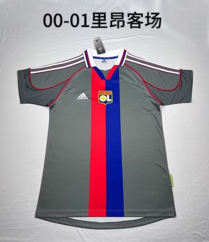 without Sponor Logo Retro Jersey 2000-2001 Lyon Away Grey Soccer Jersey Vintage Football Shirt