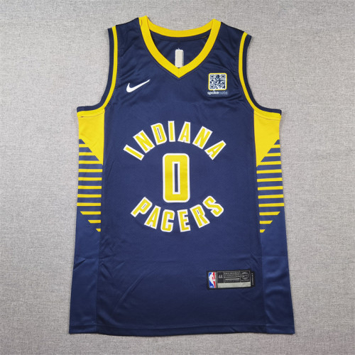 Indiana Pacers 0 HALIBURTON Dark Blue NBA Shirt Basketball Jersey