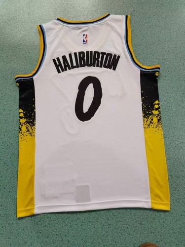 2025 City Version Indiana Pacers 0 HALIBURTON White/Black/Yellow NBA Shirt Basketball Jersey
