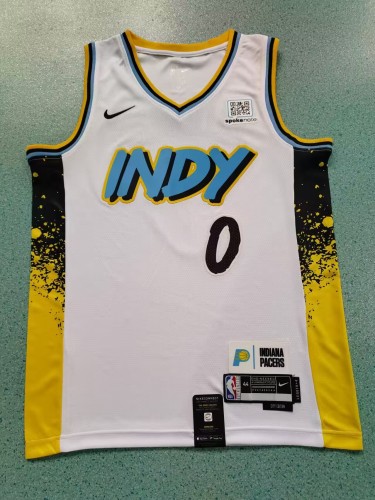 2025 City Version Indiana Pacers 0 HALIBURTON White/Black/Yellow NBA Shirt Basketball Jersey