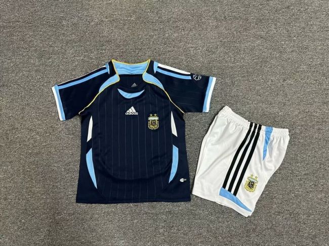 Retro Youth Uniform Kids Kit 2006 Argentina Away Dark Blue Soccer Jersey Shorts Vintage Child Football Set