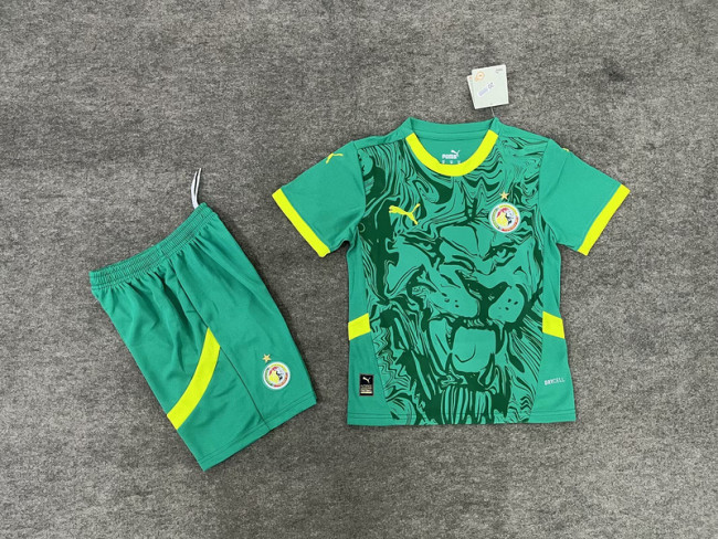 Youth Uniform Kids Kit 2025 Senegal Away Green Soccer Jersey Shorts Child Football Set