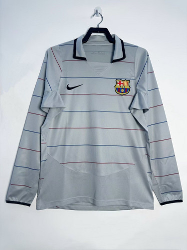 Retro Jersey Long Sleeve 2001-2003 Barcelona Away Grey Soccer Jersey Vintage Football Shirt