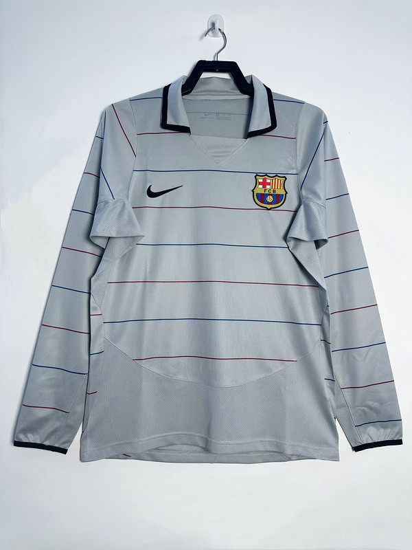 Retro Jersey Long Sleeve 2001-2003 Barcelona Away Grey Soccer Jersey Vintage Football Shirt