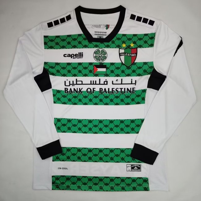 Long Sleeve 2024-2025 Palestine White/Green Soccer Jersey FC Palestina Football Shirt