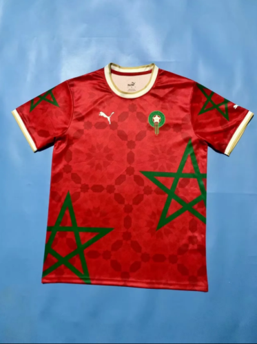 with Green Star Fans Version 2025 Morocco Red Special Edition Soccer Jersey Football Shirt