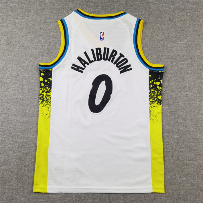 Youth Kids 2025 City Version Indiana Pacers 0 HALIBURTON White/Black/Yellow NBA Shirt Child Basketball Jersey