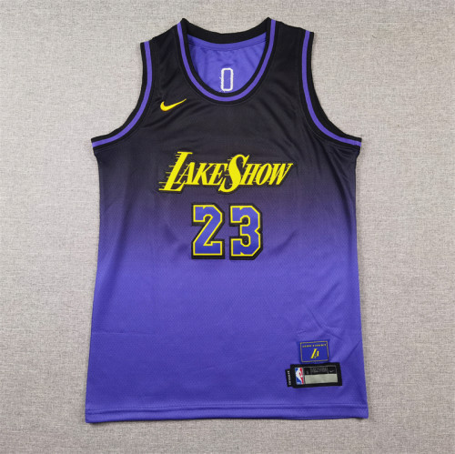 Youth Kids 2025 City Edition Los Angeles Lakers 23 JAMES Purple NBA Jersey Child Basketball Shirt