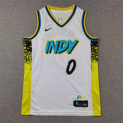Youth Kids 2025 City Version Indiana Pacers 0 HALIBURTON White/Black/Yellow NBA Shirt Child Basketball Jersey