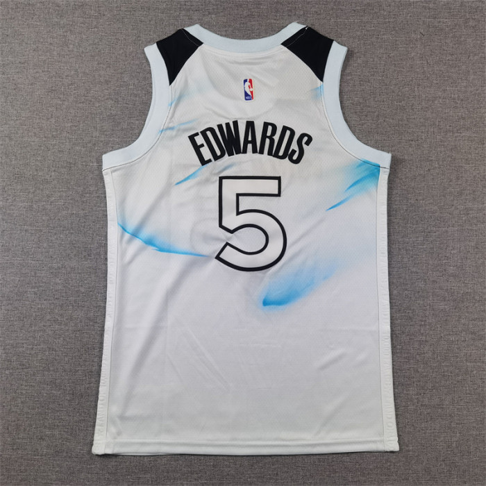 Youth Kids 2025 City Edition Minnesota Timberwolves 5 EDWARDS White NBA Jersey Child Basketball Shirt