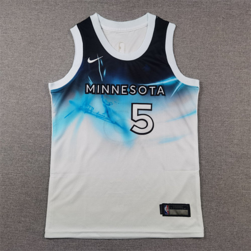 Youth Kids 2025 City Edition Minnesota Timberwolves 5 EDWARDS White NBA Jersey Child Basketball Shirt