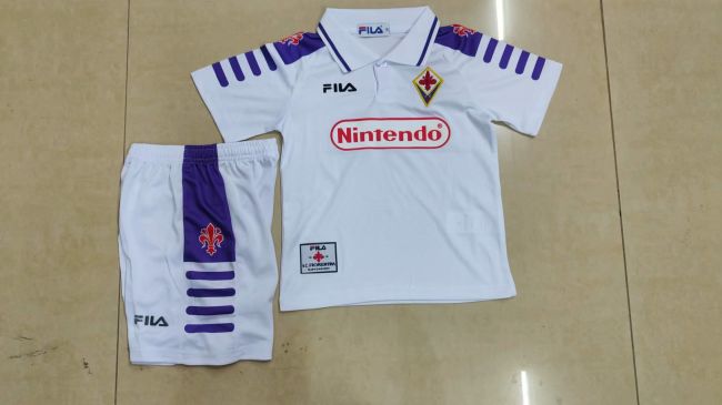 Retro Youth Uniform Kids Kit 1998-1999 Fiorentina Away White Soccer Jersey Shorts Vintage Child Football Set