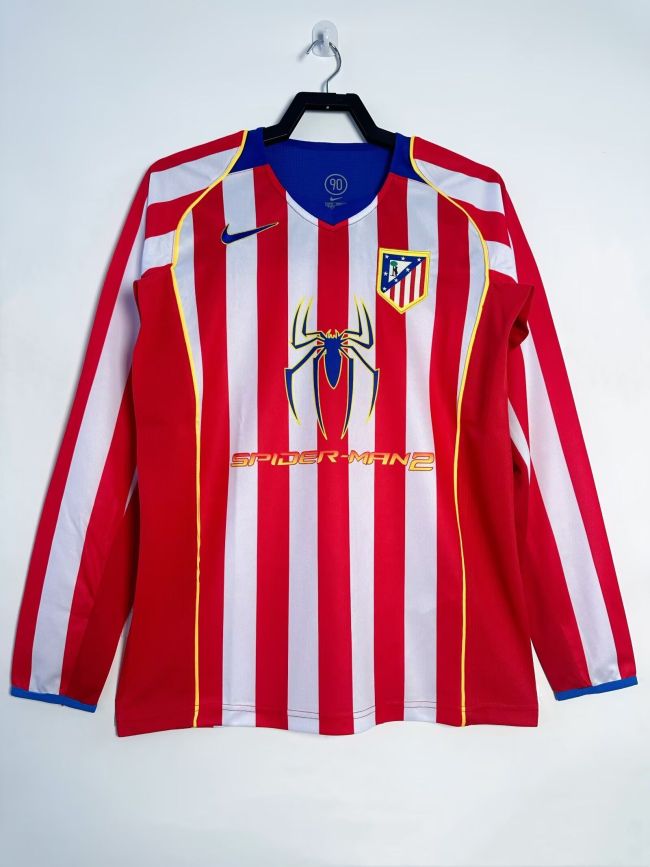 Long Sleeve Retro Jersey 2004-2005 Atletico Madrid Home Red/White Soccer Jersey Vintage Football Shirt