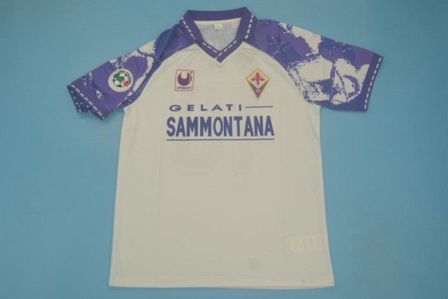 with Serie A Patch Retro Jersey 1994-1995 Fiorentina Away White Soccer Jersey Vintage Football Shirt