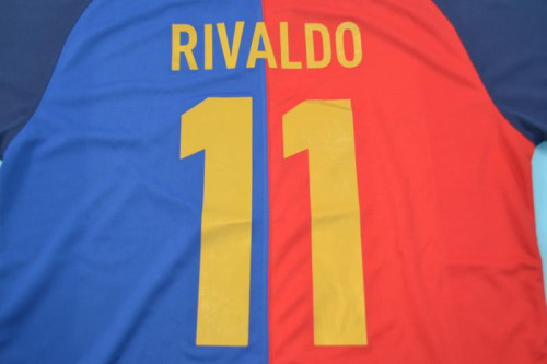 with Patch Retro Jersey 1999-2000 Barcelona RIVALDO 11 Home Soccer Jersey Vintage Football Shirt