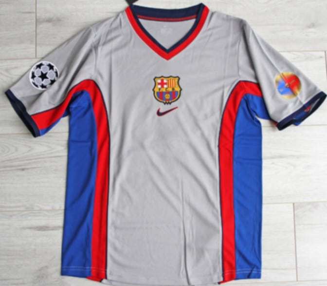 with UCL Patch Retro Jersey 1999-2000 Barcelona Centennial Away GUARDIOLA 4 Soccer Jersey Vintage Football Shirt