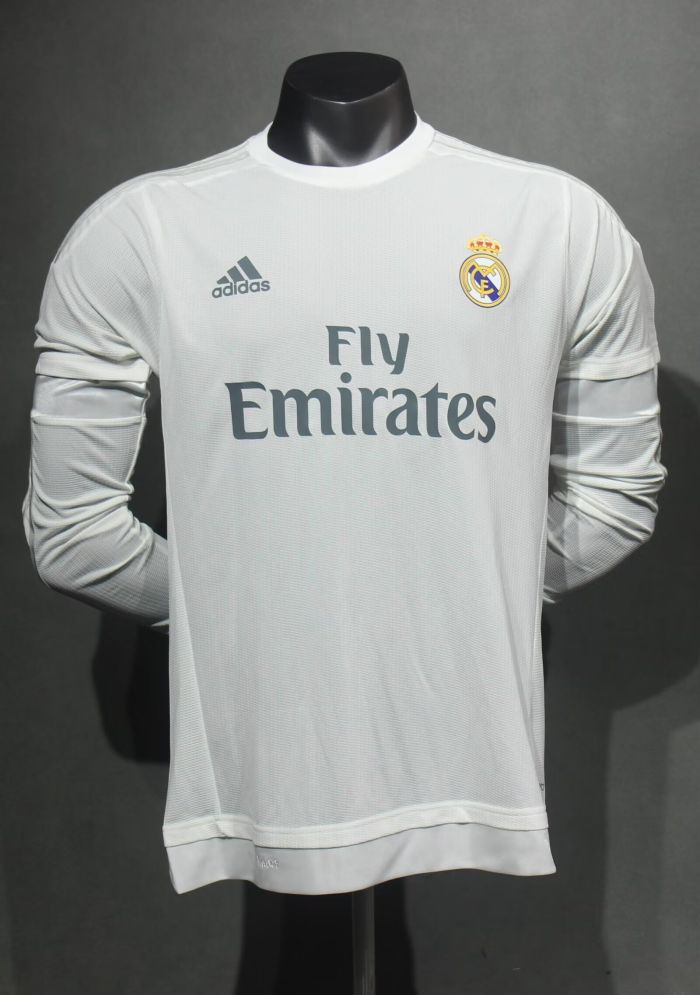 Player Version Retro Jersey Long Sleeve 2015-2016 Real Madrid Home Soccer Jersey Vintage Football Shirt