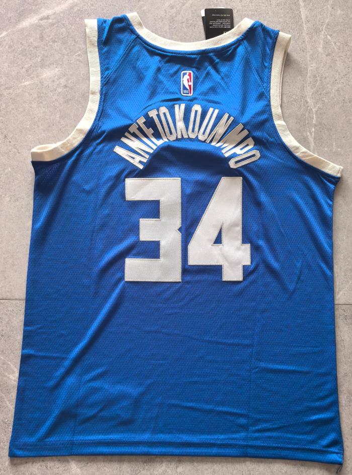 2025 City Edition Milwaukee Bucks 34 ANTETOKOUNMPO Blue NBA Shirt Basketball Jersey