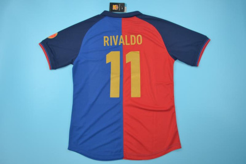 with Patch Retro Jersey 1999-2000 Barcelona RIVALDO 11 Home Soccer Jersey Vintage Football Shirt