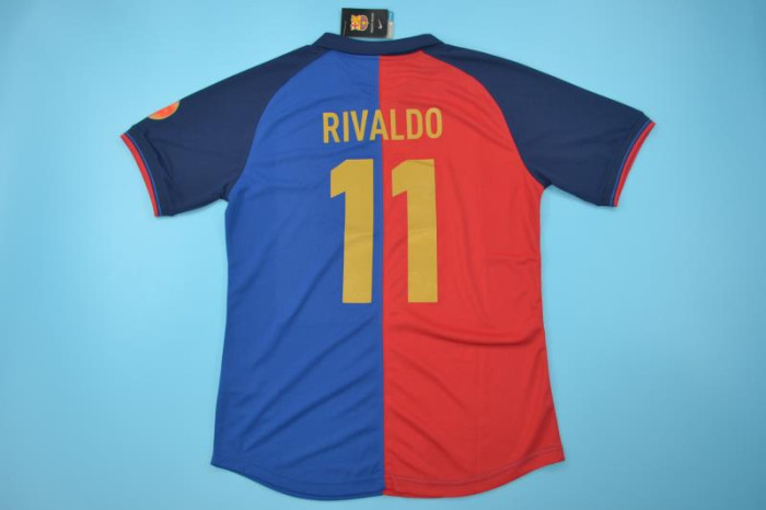 with Patch Retro Jersey 1999-2000 Barcelona RIVALDO 11 Home Soccer Jersey Vintage Football Shirt