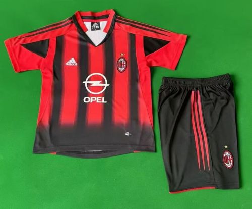 Retro Youth Uniform Kids Kit 2004-2005 AC Milan Home Soccer Jersey Shorts Vintage Child Football Set