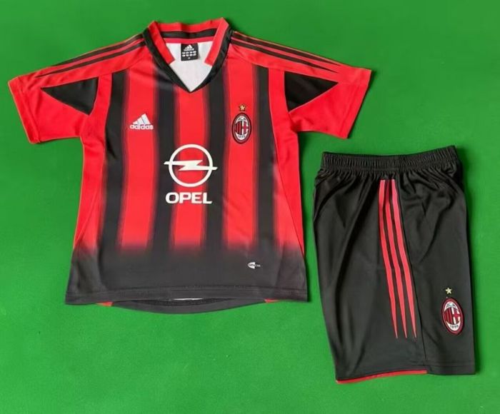 Retro Youth Uniform Kids Kit 2004-2005 AC Milan Home Soccer Jersey Shorts Vintage Child Football Set