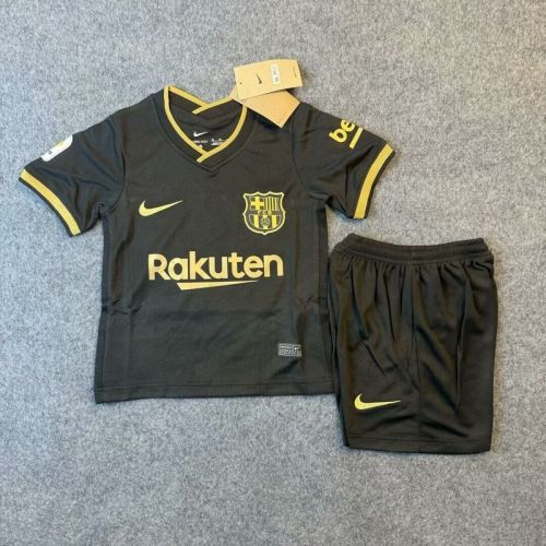 with LFP Patch Retro Youth Uniform Kids Kit 2020-2021 Barcelona Away Black Soccer Jersey Shorts Vintage Child Football Set
