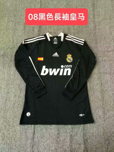 Long Sleeve Retro Jersey 2008-2009 Real Madrid Away Black Soccer Jersey Vintage Football Shirt