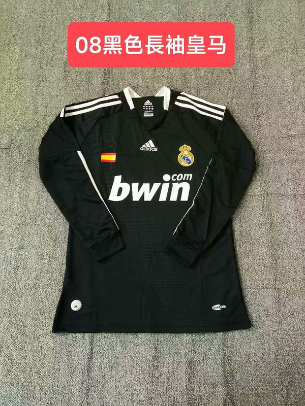 Long Sleeve Retro Jersey 2008-2009 Real Madrid Away Black Soccer Jersey Vintage Football Shirt