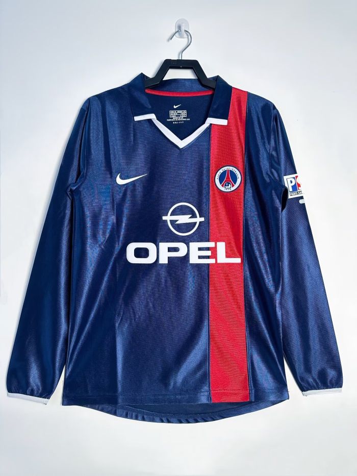 Long Sleeve Retro Jersey 2001-2002 PSG Home Blue Soccer Jersey Paris Vintage Football Shirt