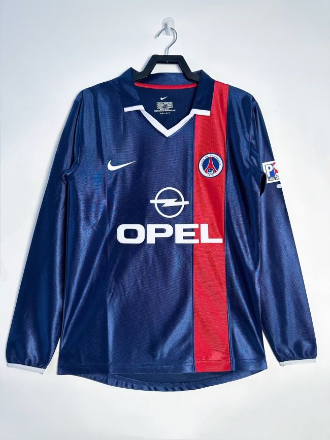 Long Sleeve Retro Jersey 2001-2002 PSG Home Blue Soccer Jersey Paris Vintage Football Shirt