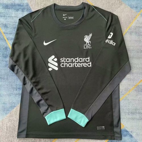 Long Sleeve Fan Version 2024-2025 Liverpool Away Black Soccer Jersey LS Football Shirt