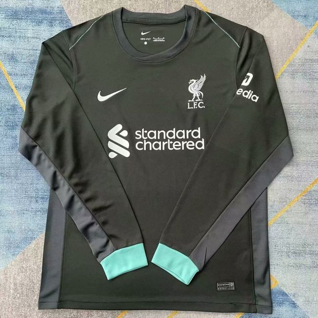 Long Sleeve Fan Version 2024-2025 Liverpool Away Black Soccer Jersey LS Football Shirt
