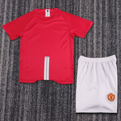 Retro Youth Uniform Kids Kit 2007-2009 Manchester United Home Soccer Jersey Shorts Vintage Child Football Set