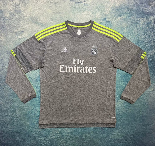 Long Sleeve Retro Jersey 2015-2016 Real Madrid Away Grey Soccer Jersey Vintage Football Shirt