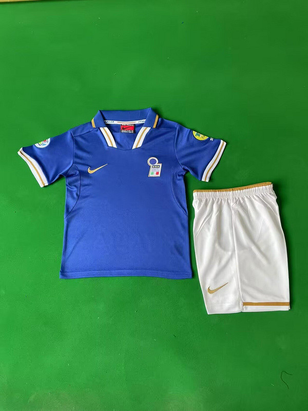 Retro Youth Uniform Kids Kit Italy 1996 Home Soccer Jersey Shorts Child Football Set
