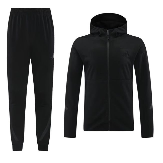 AD Black Blank Soccer Training Jacket with Caps Tracksuit Football Hoody Pant Hoodie