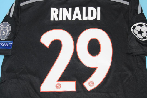 with Golden FIFA+UCL Patch Retro Jersey 2014-2015 Bayern Munich RINALDI 29 Away Black Soccer Jersey Vintage Football Shirt