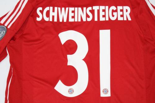 with Front Lettering+UCL Patch Retro Jersey Long Sleeve 2013-2014 Bayern Munich SCHWEINSTEIGER 31 Champions League Home Soccer Jersey Vintage Football Shirt