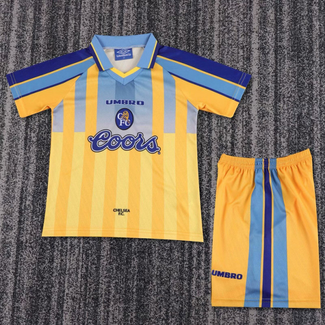 Retro Youth Uniform Kids Kit 1995-1997 Chelsea Away Yellow Soccer Jersey Shorts Vintage Child Football Set