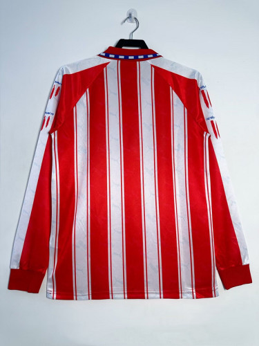 Long Sleeve Retro Jersey 1994-1995 Atletico Madrid Home Red/White Soccer Jersey Vintage Football Shirt