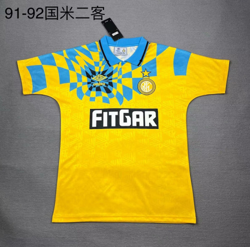 Retro Jersey 1991-1992 Inter Milan Third Away Yellow Soccer Jersey Vintage Football Shirt