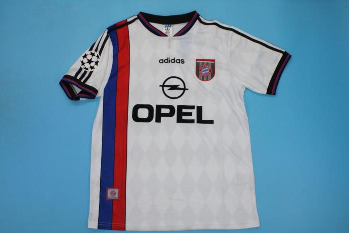 with UCL Patch Retro Jersey 1995-1996 Bayern Munich Away White Soccer Jersey Vintage Football Shirt