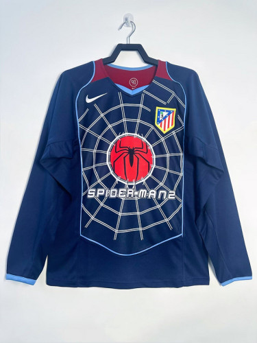 Long Sleeve Retro Jersey 2004-2005 Atletico Madrid Away Dark Blue Soccer Jersey Vintage Football Shirt