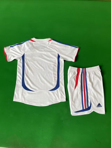 with Front Lettering Retro Youth Uniform Kids Kit 2006 France Away White Final Model Soccer Jersey Shorts Child Football Set